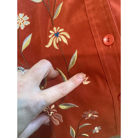 Susan Graver Womens Jacket Size 2X Button Up Burnt Red Embroidered Floral Fall - Picture 6 of 10